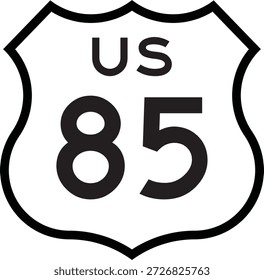 US Route 85 Highway Shield Cutout Sign Road Numerado System Design Vetor