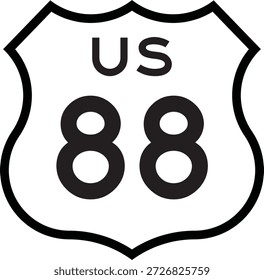 US Route 88 Highway Shield Cutout Sign Vector de diseño de sistema numerado de carretera