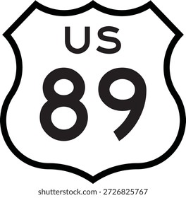 US Route 89 Highway Shield Cutout Sign Road Numerado System Design Vetor