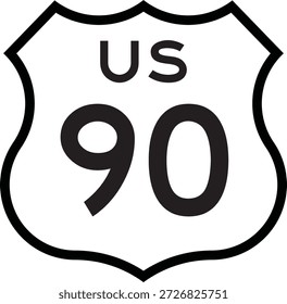 US Route 90 Highway Shield Cutout Zeichen Road Numbered System Design Vector