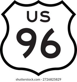 US Route 96 Highway Shield Cutout Sign Road Numbered System Design Vector