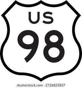 US Route 98 Highway Shield Cutout Sign Road Numbered System Design Vector