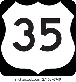 US Route Number 35 Emblem Shield, Black on White Road Sign MUTCD Clipart Icon Vector