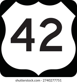 US Route Number 42 Emblem Shield, Black on White Road Sign MUTCD Clipart Icon Vector