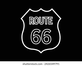 US route shield sign with route number and text, vector illustration route 66 sign and white Isolated object on black. Vector illustration.