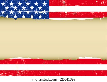 US scratched flag. An american grunge flag with a frame for your message.