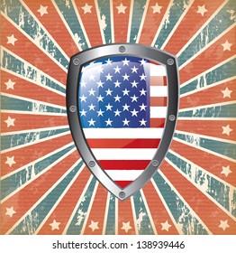 U.S shield over flag background vector illustration