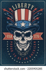 US skull bunter Vintage Flyer Kopf Toter mit Abraham Lincoln Bart mit Hut in patriotischen Farben Vektorgrafik