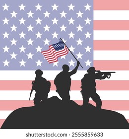 US soldier with the American Flag on the background