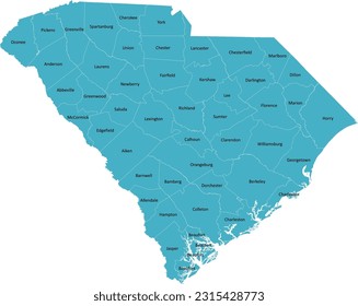 Mapa del condado de Carolina del Sur de EE.UU. con 46 Condados de Nombres y Límites, todo el texto en una capa podría ser escondido.