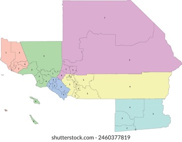 US Southern California Association of Governments (SCAG) Supervisorial Boundary map, SCAG region has six counties (Imperial, Los Angeles, Orange, Riverside, San Bernardino and Ventura)