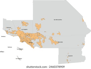 US Southern California Association of Governments (SCAG) Regional Council Districts Map, SCAG region has six counties (Imperial, Los Angeles, Orange, Riverside, San Bernardino and Ventura)