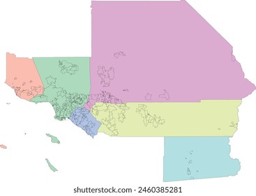 US Southern California Association of Governments (SCAG) City Boundaries map, 191 cities in the 6 counties of Imperial, Los Angeles, Orange, Riverside, San Bernardino and Ventura