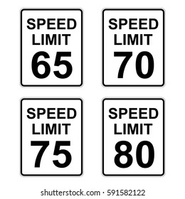 US speed limit sign set 65 - 80 mph, vector illustration.