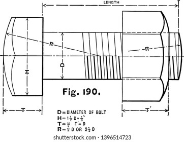 U.S. Standard Hexagonal Bolt Head is used to calculate the dimensions with choice when it comes to construction of tables should be used as a guide vintage line drawing or engraving illustration.