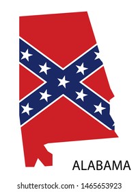 us state alabama, map and confederate flag, vector illustration 