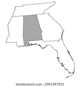 The U.S. state of Alabama with neighboring states