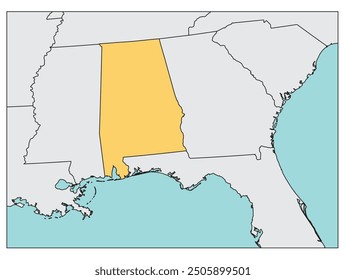 The U.S. state of Alabama  with neighboring states