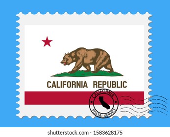 U.S. State Of California Flag With Postage Stamp Vector Illustration Eps 10