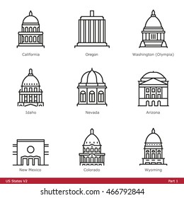 US State Capitols (Part 1) - Line Style Icons
