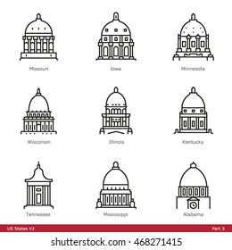 US State Capitols (Part 3) - Line Style Icons