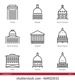 US State Capitols (Part 4) - Line Style Icons