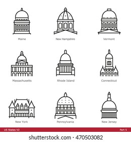 US State Capitols (Part 5) - Line Style Icons