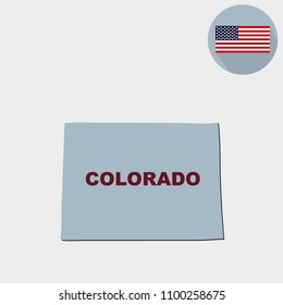 U.S. state of Colorado on the map on a grey background. American flag, state name
