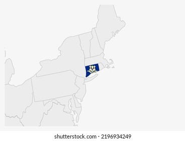 US state Connecticut map highlighted in Connecticut flag colors, gray map with neighboring usa states.