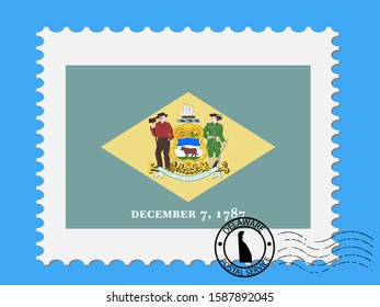 U.S. state of Delaware Flag with Postage Stamp Vector illustration Eps 10