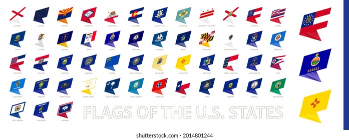 U.S. state flags in abstract modern design, flags sorted alphabetically. Vector collection.