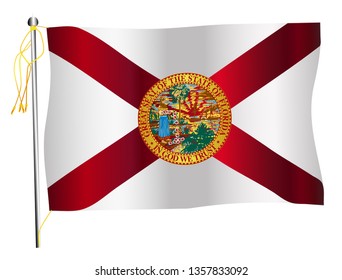 The US state of Florida fluttering flag set against against a white background.