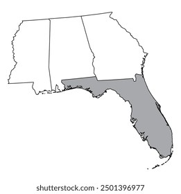 The U.S. state of Florida with neighboring states