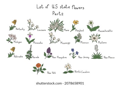 US state flowers isolated vector symbols