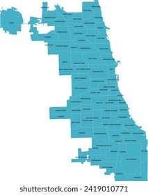 U.S. State of Illinois Chicago Community Areas Map