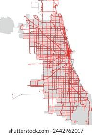 Mapa del estado de Illinois en Chicago con las rutas y paradas de autobuses de la Autoridad de Tránsito de Chicago y la CTA