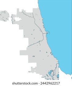 U.S. State of Illinois Chicago Map with Waterways.