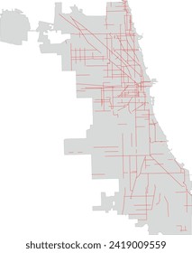 U.S. State of Illinois Chicago Outline Map with Bike Routes