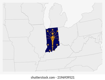 Mapa de Indiana, estado de EE.UU., resaltado en los colores de la bandera de Indiana, mapa gris con estados vecinos de ee.uu.