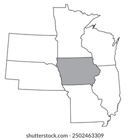 The U.S. state of Iowa with neighboring states