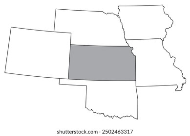 The U.S. state of Kansas with neighboring states