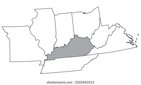 The U.S. state of Kentucky with neighboring states