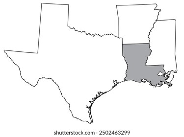 The U.S. state of Louisiana with neighboring states