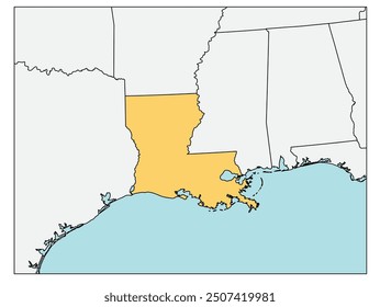 The U.S. state of Louisiana with neighboring states