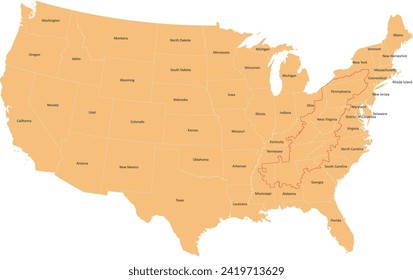 US State Map with Appalachian Region Outline