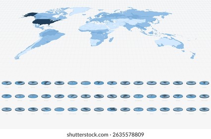 US State Maps in Circular Isometric Style, Blue Tone. Maps in Circular Format.