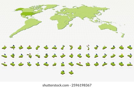 US State Maps and Flags in Isometric Style. Isometric Maps Collection.