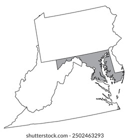 The U.S. state of Maryland with neighboring states