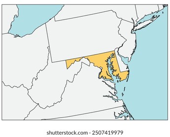 The U.S. state of Maryland with neighboring states