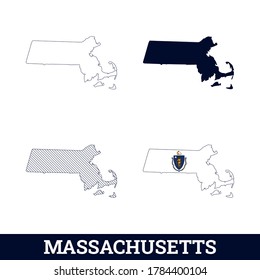 US State Massachusetts Map with flag vector